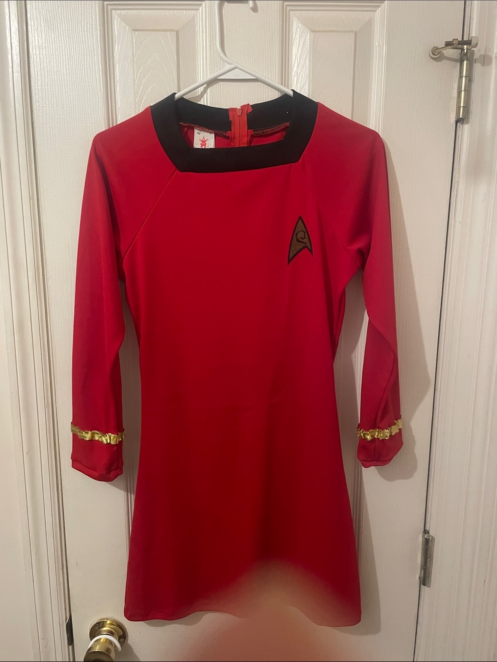 Red Long Sleeve Star Trek Dress with Gold Trim